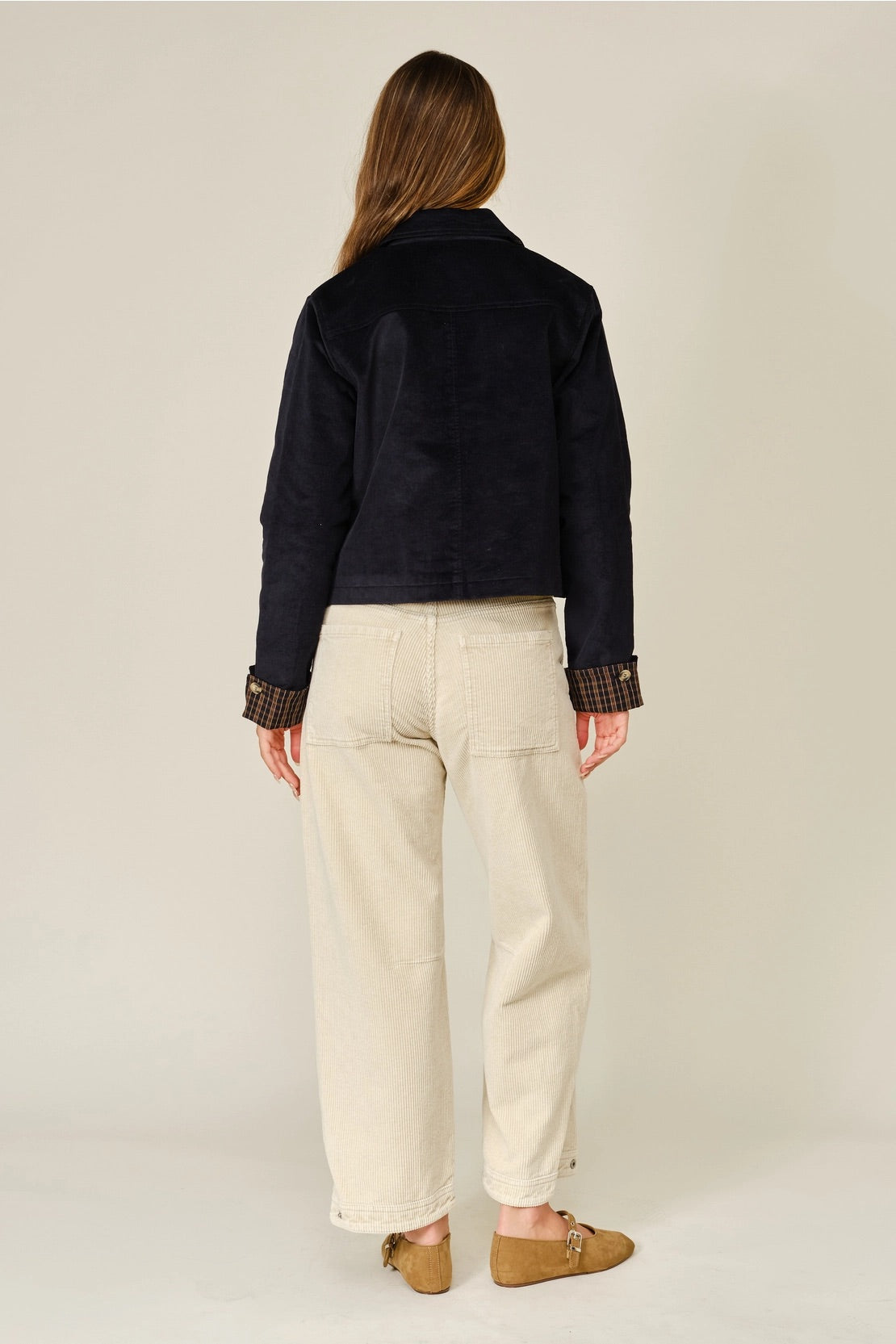 Cord Pocket Jacket with Plaid Cuffs midnight back