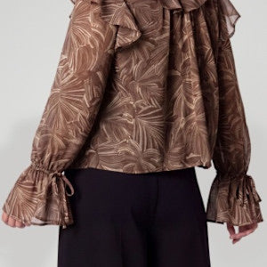 Vivian's LS  Ruffle Woven Blouse