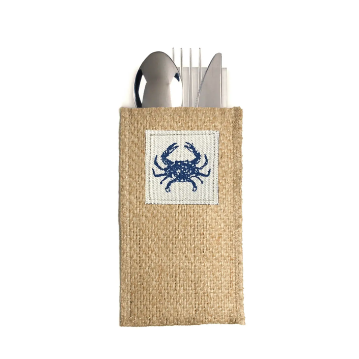 Blue Crab Silverware Pouch - Set Of 8