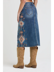 Aztec Embroidery Md Blue Long Skirt side/back