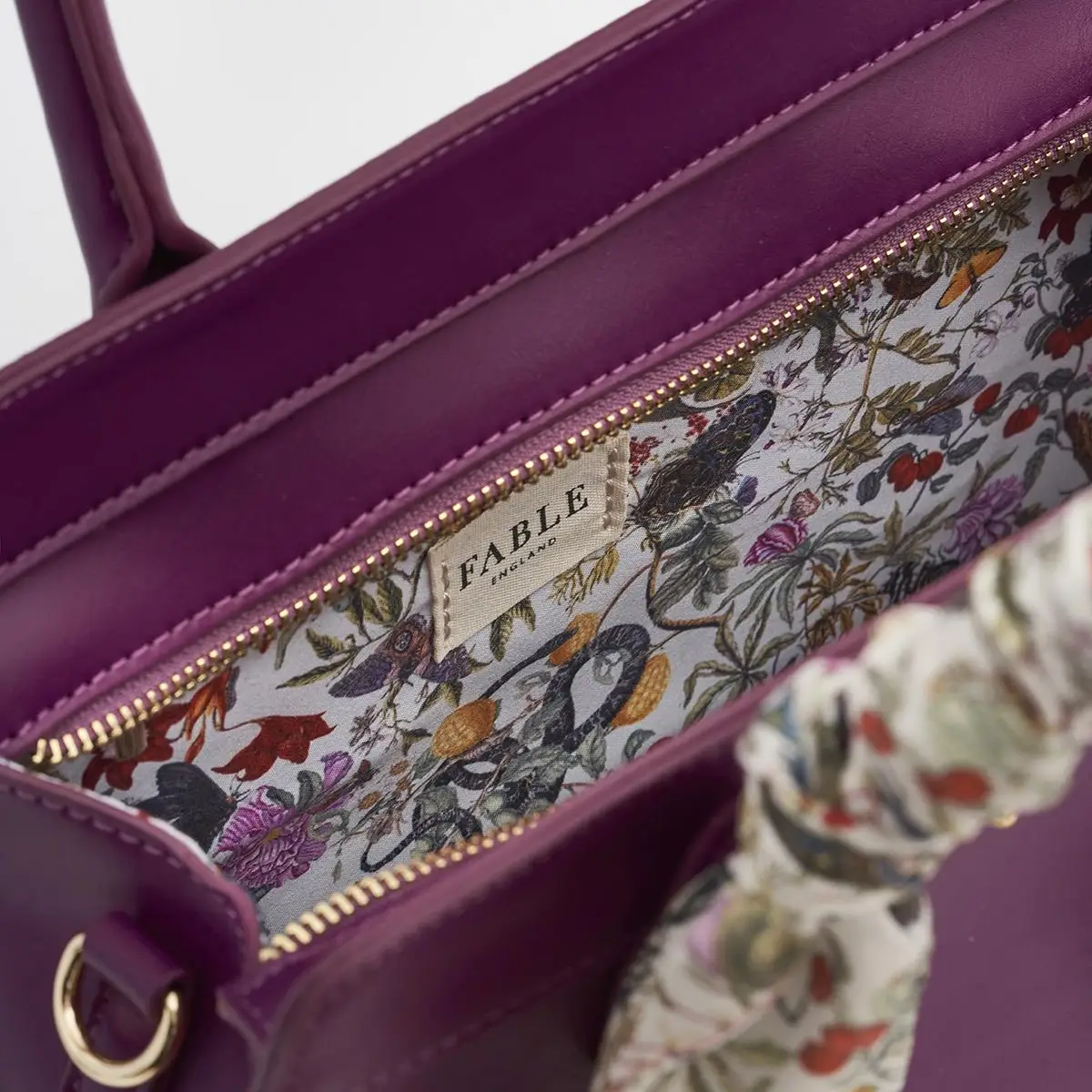 Floral Engravings Large Plum Tote inside