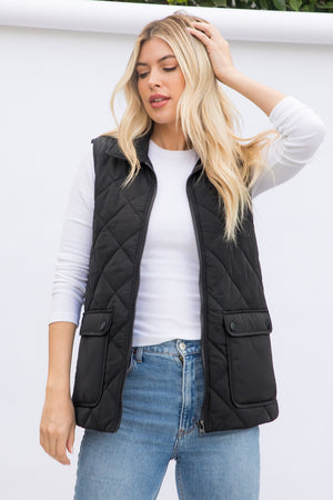 Light Weight Polyfill Quilted Vest black front