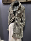 Chevron Notched Lapel Long Sleeve Coat