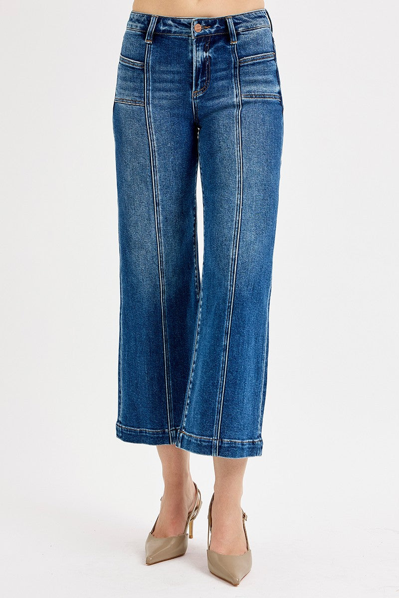 Mid Rise Crop Wide Leg W Patch Pocket Jean