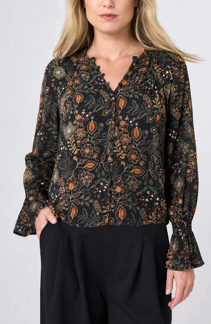 October Vines Woven Blouse, black/rust-front
