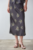 Woven Satin Animal Print Midi Skirt