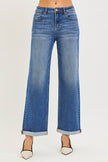 High Rise Relaxed Fit Ankle Straight Jeans Cuff