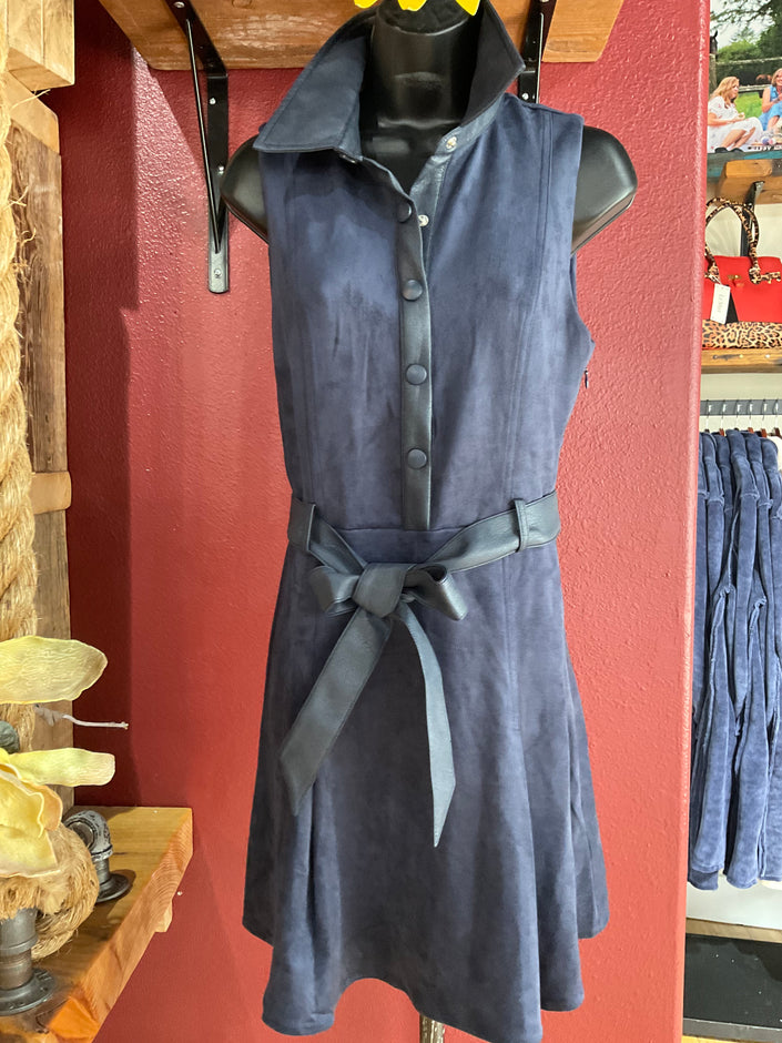Faux Suede Belted Dress
