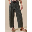 Mid Rise Washed Corduroy Barrel Jeans with Pockets
