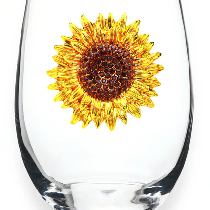 Sunflower Jeweled Stemless Wine Glass