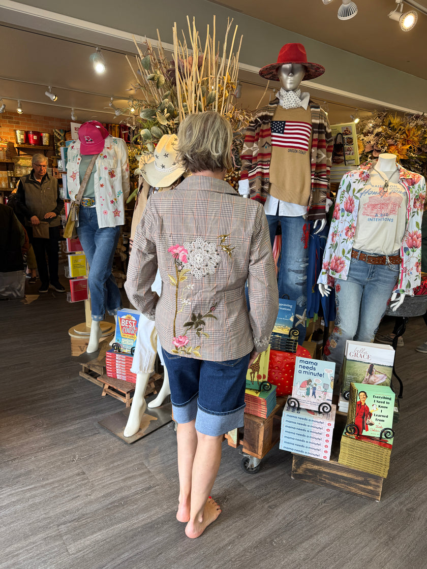 Stripe embroidered Blazer stone back