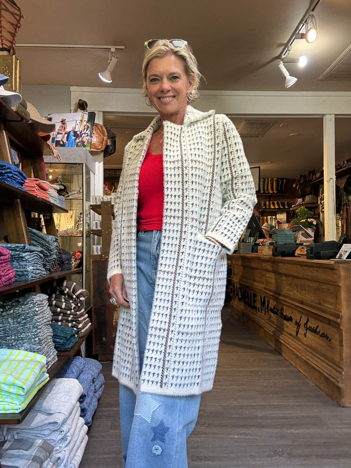 Marceau Houndstooth Coat, cream multi-front