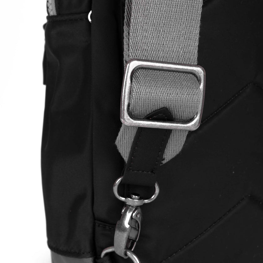 Willesden B (Recycled Nylon) Large Sustainable Scooter Bag | black strap clasp close up