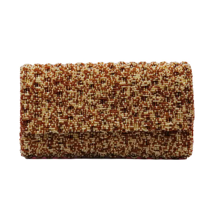 Basket Weave Beaded Clutch Bag - Coffe Brown