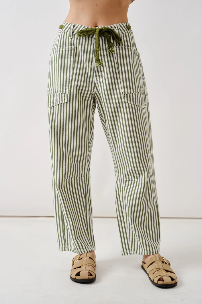 Barrel Denim Pants Stripe olive front