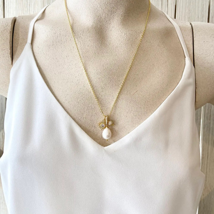 Pearl Sun Micro Pave Necklace 16
