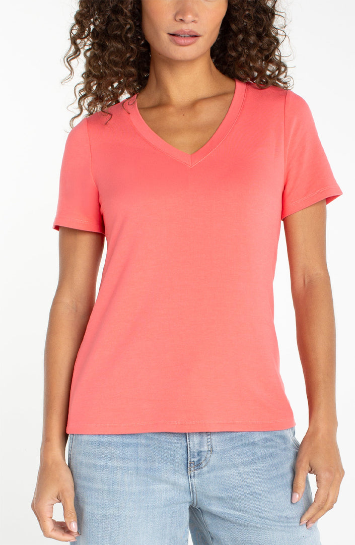 Short Sleeve V-Neck Knit Tee