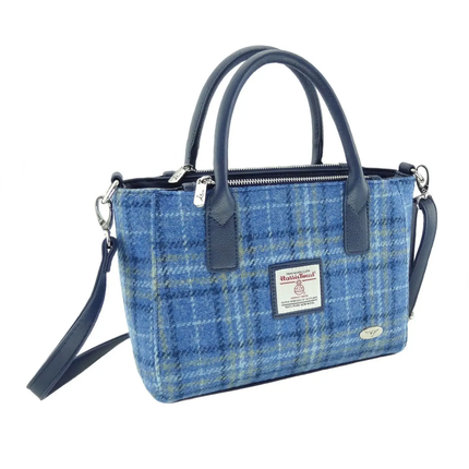 Small Harris Tweed Tote Bag - Light Blue Check