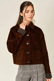 Reese Corduroy Button Plaid Jacket, brown-cuffs