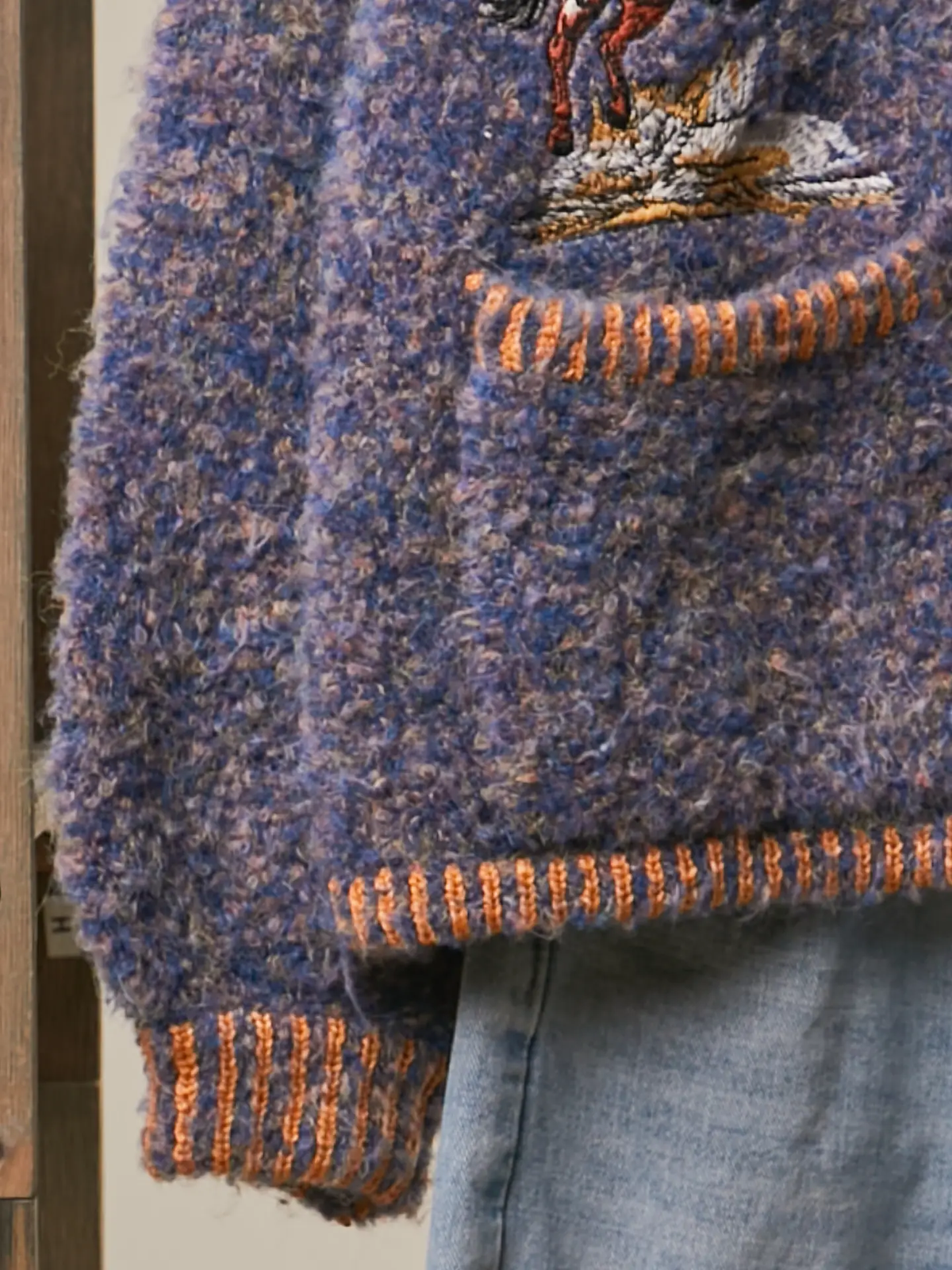 Rodeo Embroidered Fuzzy Knit Cardigan - Blue Multi