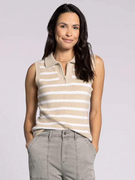 BELLA VEST Khakie white front
