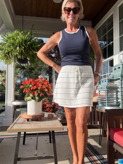 MODAL STRIPE SKORT cream black front