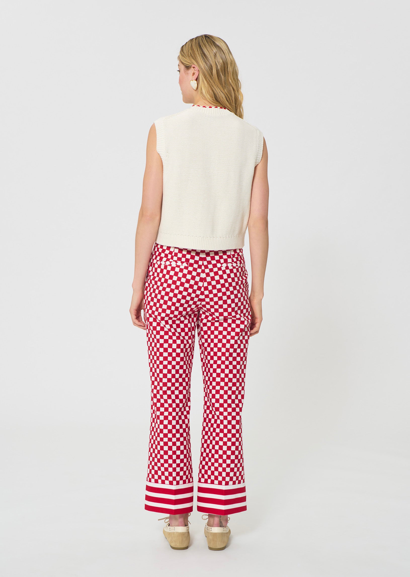 Gill vest ecru cotton, ecru/red-back
