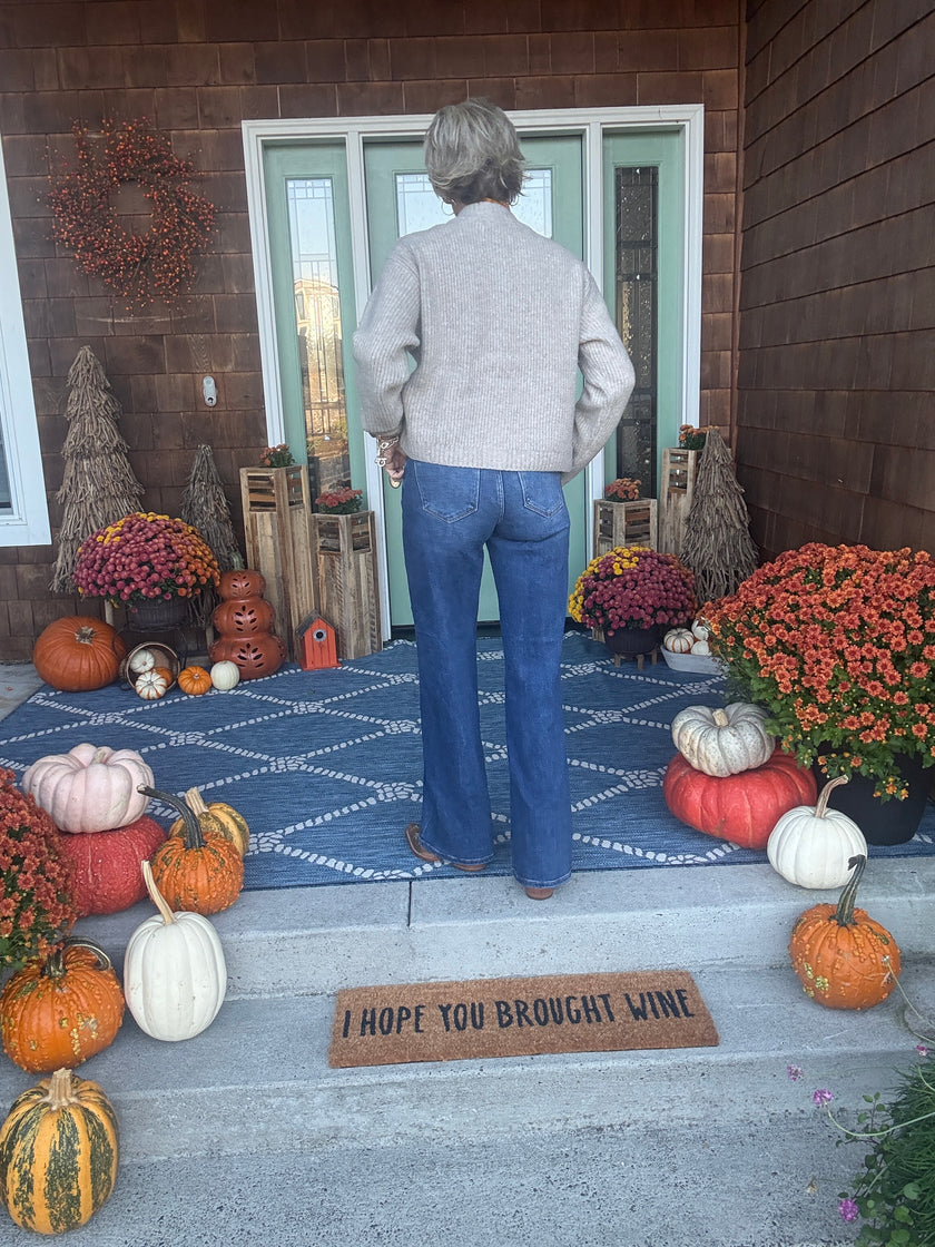 Dionne Crew Neck Sweater Cardigan taupe back