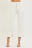 High Rise Straight Turn Up Cuffed Patch Pocket cream front