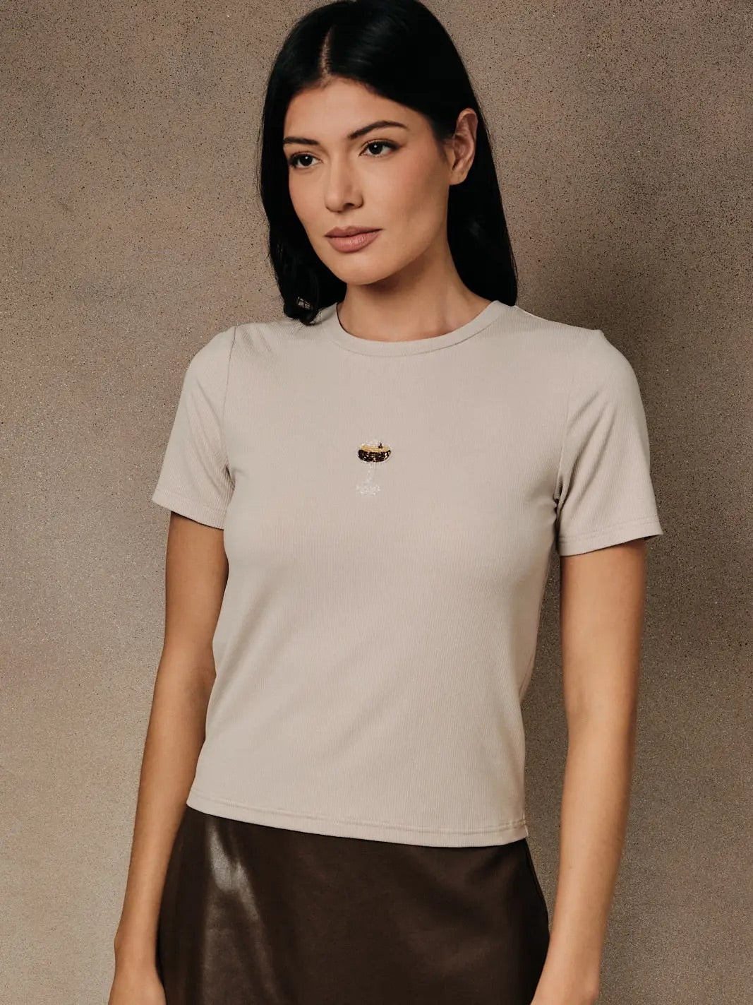 Champagne Beaded SS Top