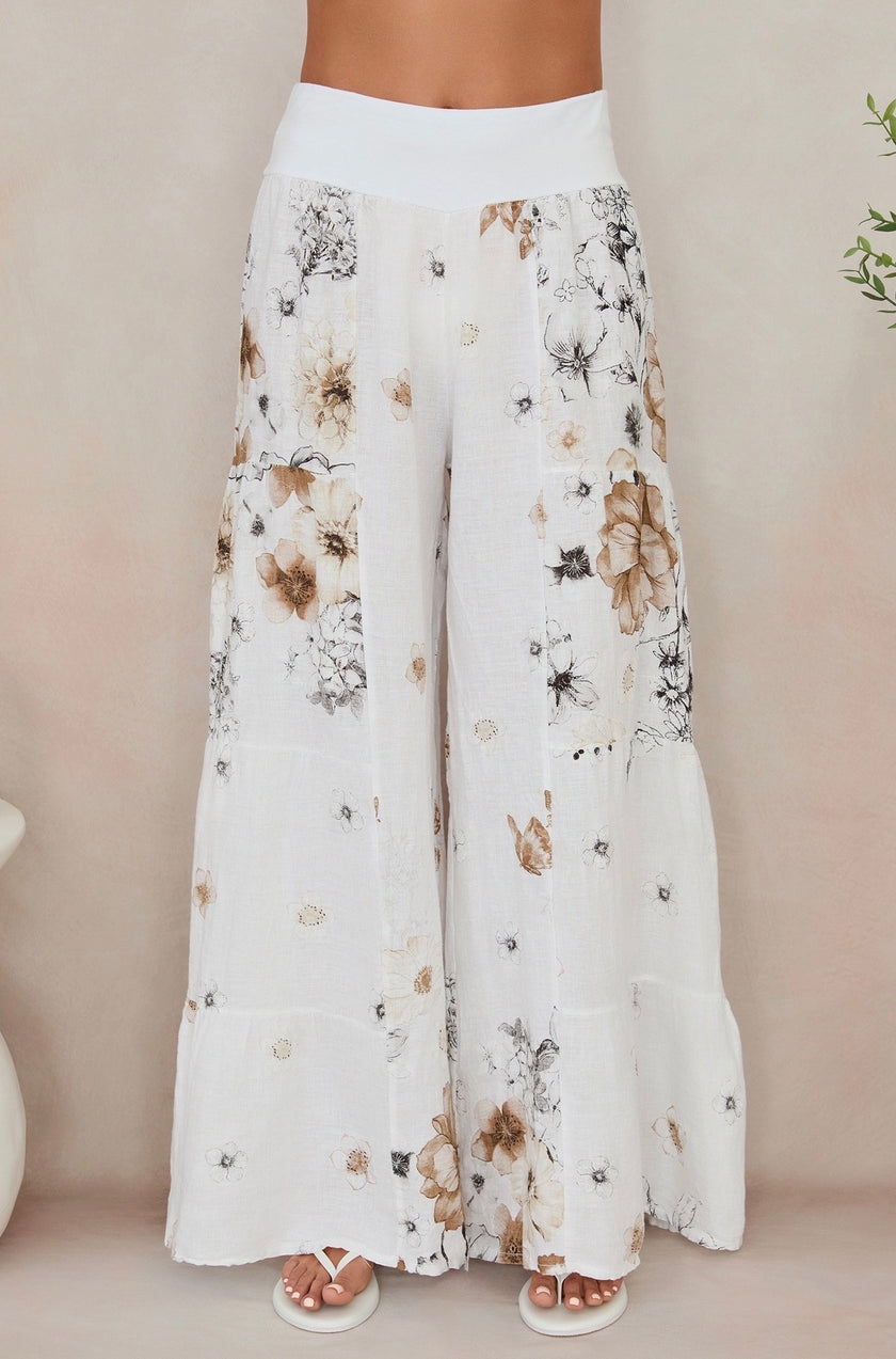Garden Floral Linen Tiered Pant