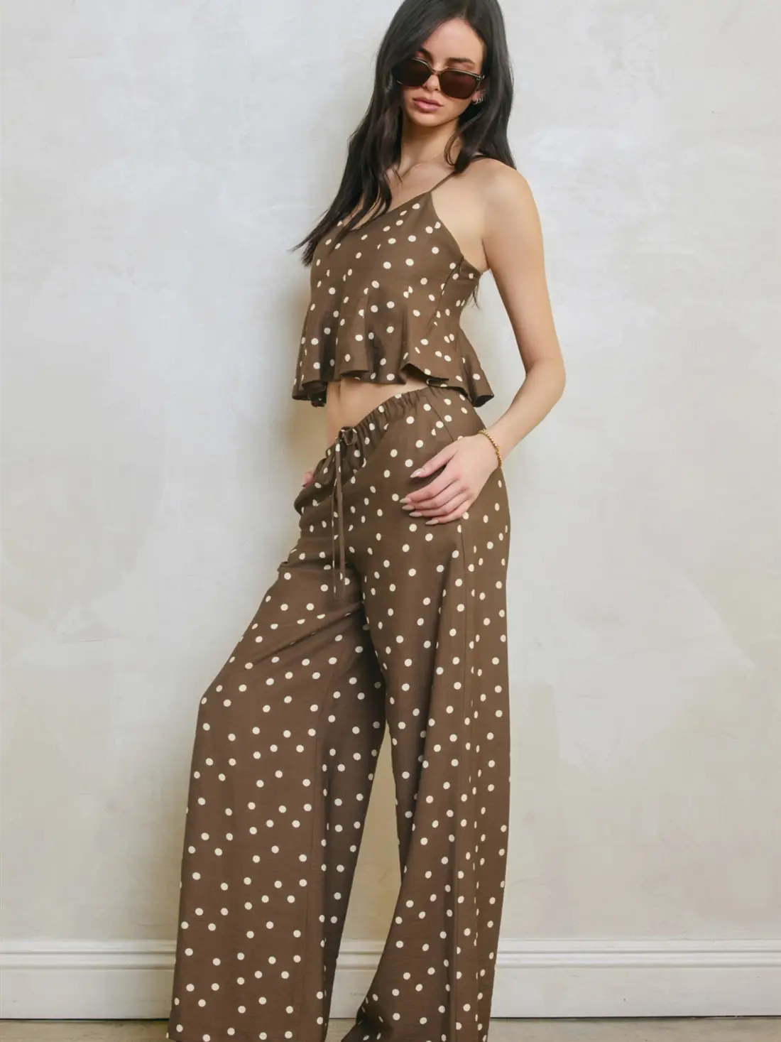 Woven dot print pant