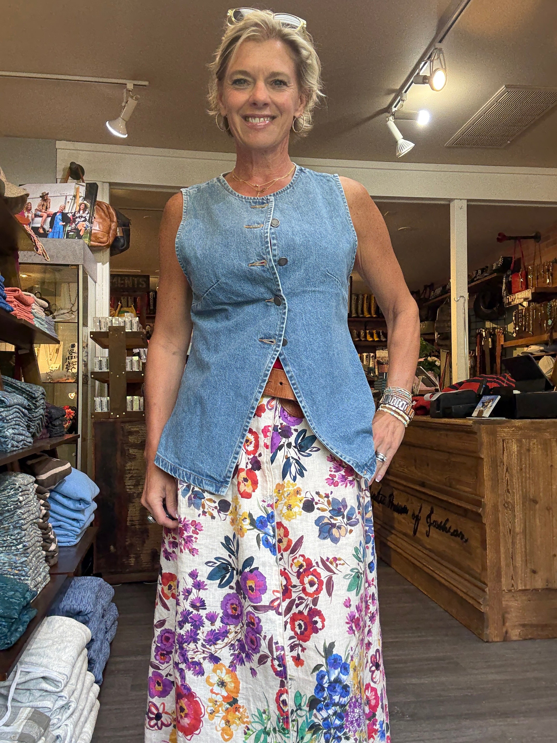 Mindy Round Neck Denim Vest front