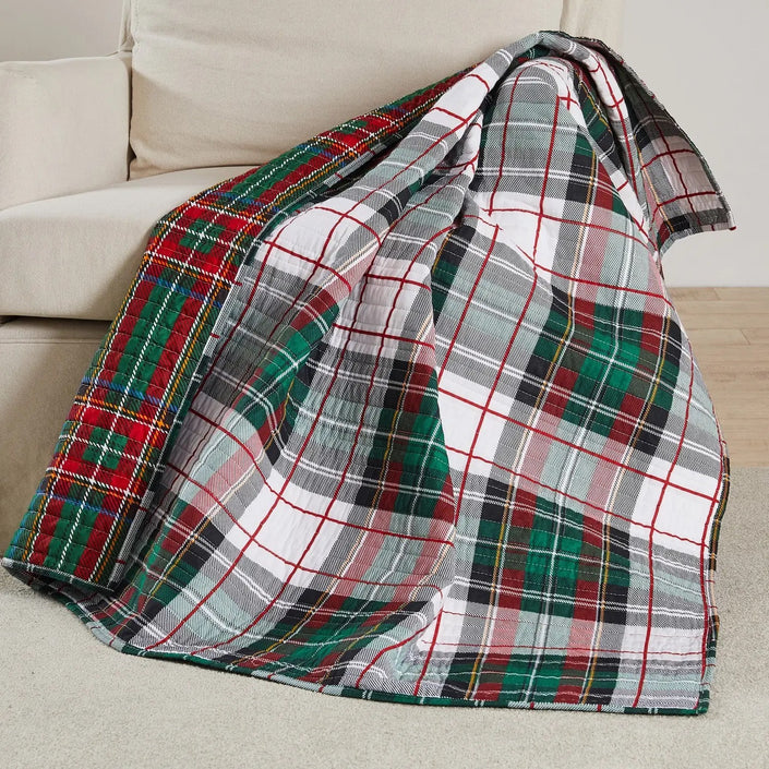 Spencer Plaid Quilted Throw Green