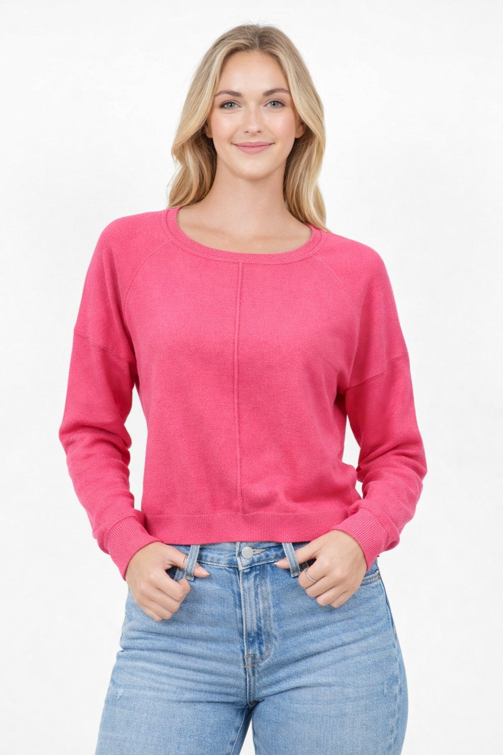 Natalie Round Neck Front Seam Sweater strawberry