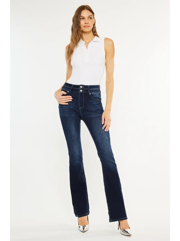 HIGH RISE WIDE WAISTBAND SKINNY BOOTCUT | Dark