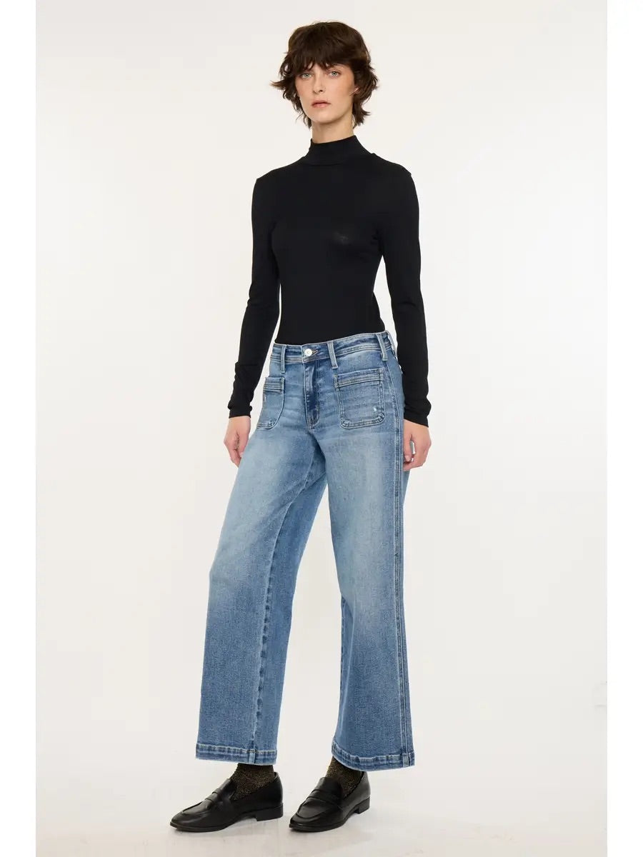 Crater Mid Rise Ankle Wide Leg MED DARK