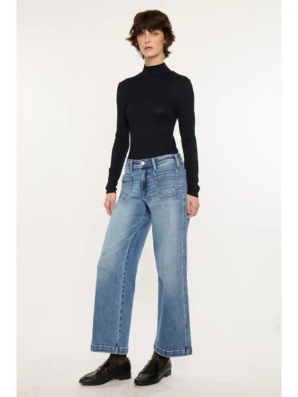 Crater Mid Rise Ankle Wide Leg MED DARK
