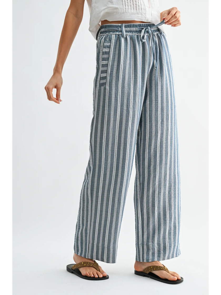 Striped Wide Leg Drawstring Pants