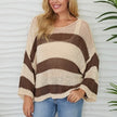 Striped Crew Neck Open Knit Crochet Top