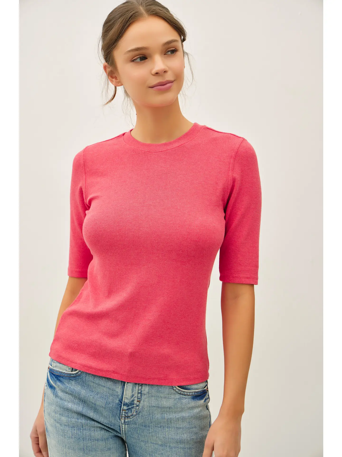 Alara Ribbed Crewneck Short Sleeve Top, poppy-front