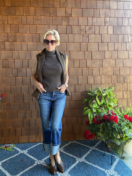 High Rise Straight Cuffed Hem Jeans -Stretchy