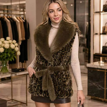 Anita Leopard Faux Fur Belted Vest