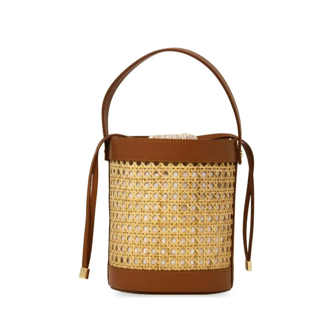Genuine Italian Leather Bucket Bag, camel