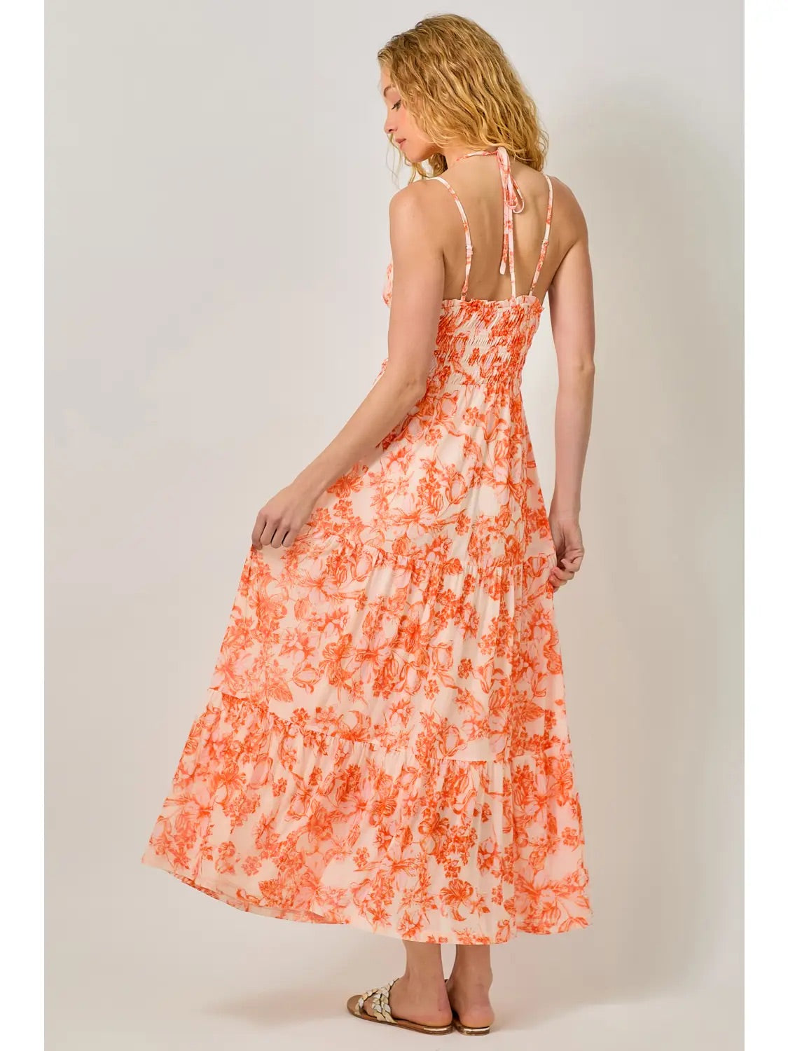 Printed Mesh Long Tiered Dress