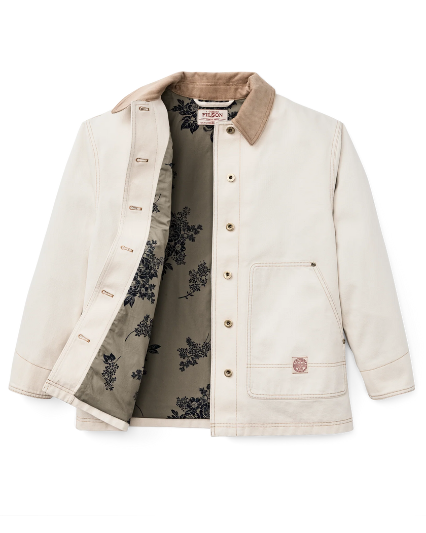 Filson Womens's Denim Barn Coat, natural seed-inside detail