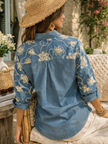Elira Embroidered Cotton Shirt, blue-back