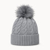 Cable Knit Pom Beanie-Gray