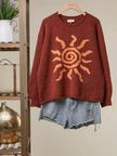 Spiral Sun Embroidered Sweater, brick-front