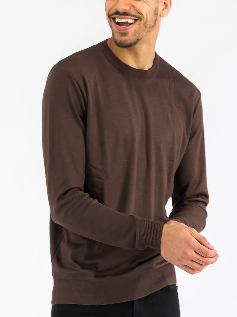 Mens Solid Round Neck Knit Sweater